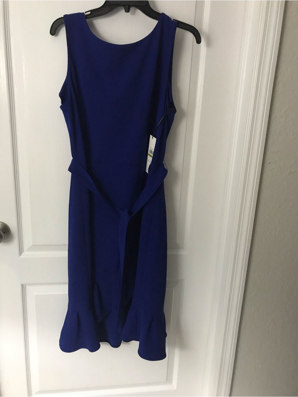 Calvin Klein Cobalt Blue Sleeveless Midi Dress with Flounced Hem